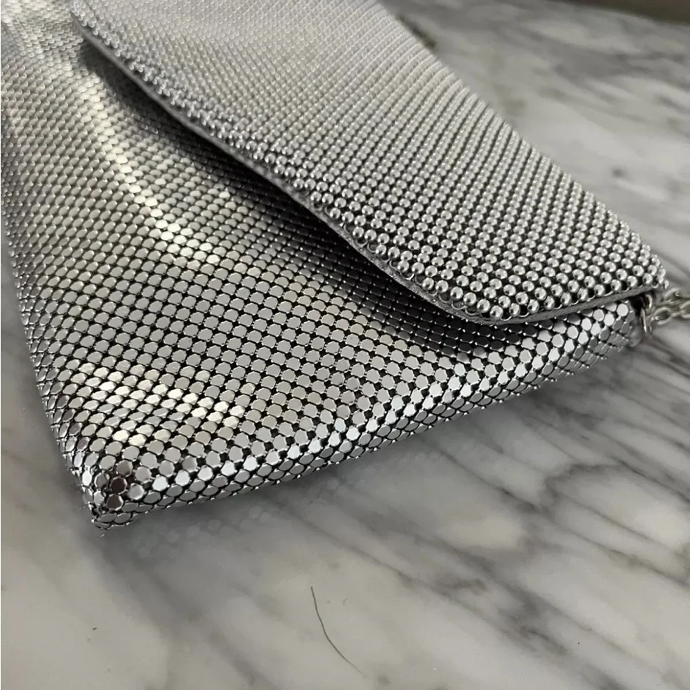 Jessica McClintock Silver Metal Mesh Purse Handbag Bag Clutch Vintage 80s 90s